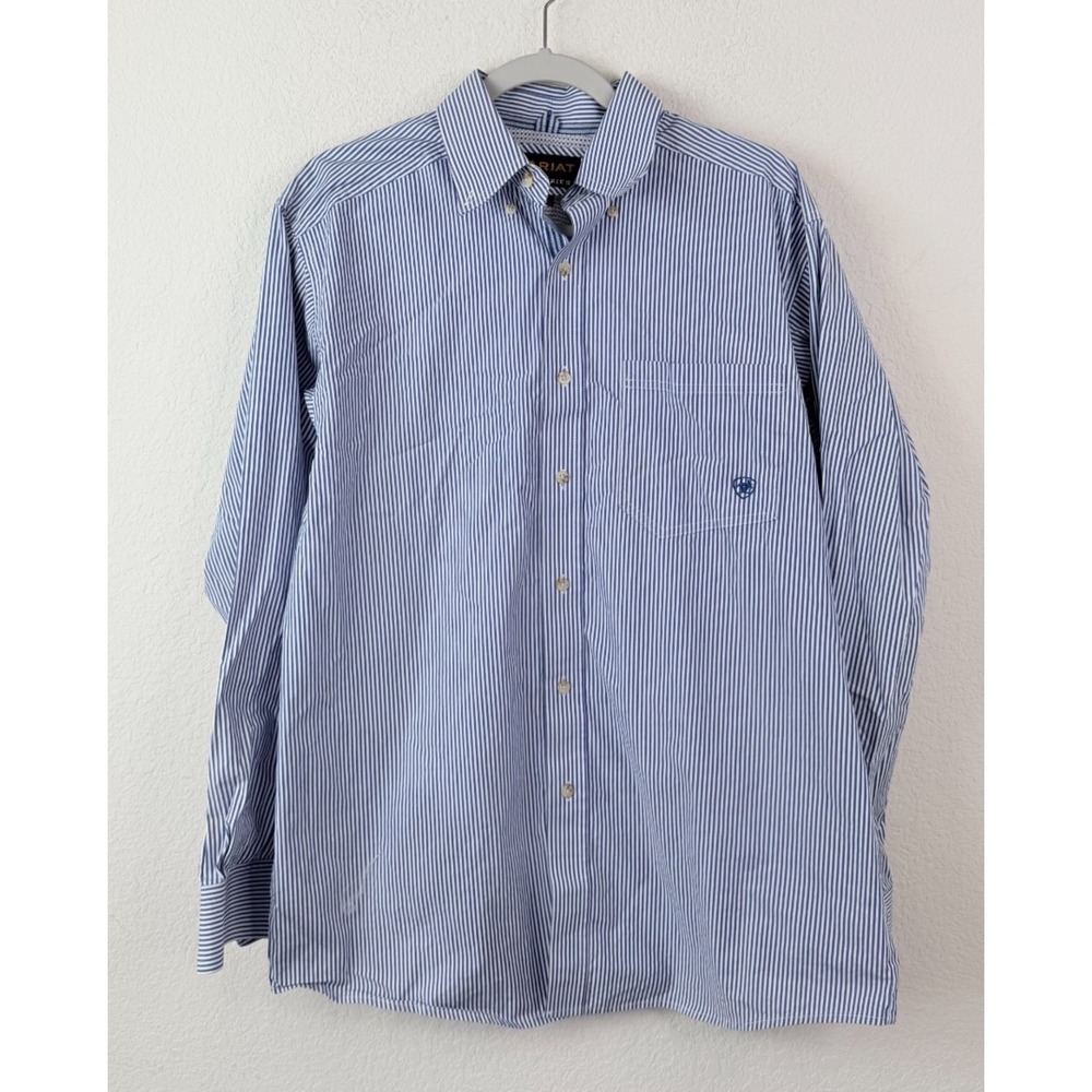 Ariat Pro Series Shirt Mens M Blue White Striped Button Down Western Performance